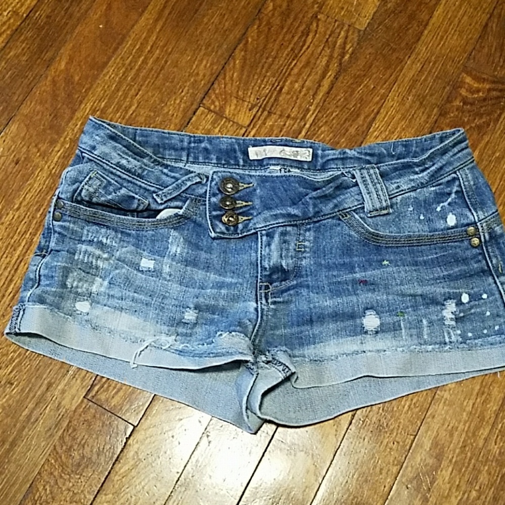 Distressed denim shorts